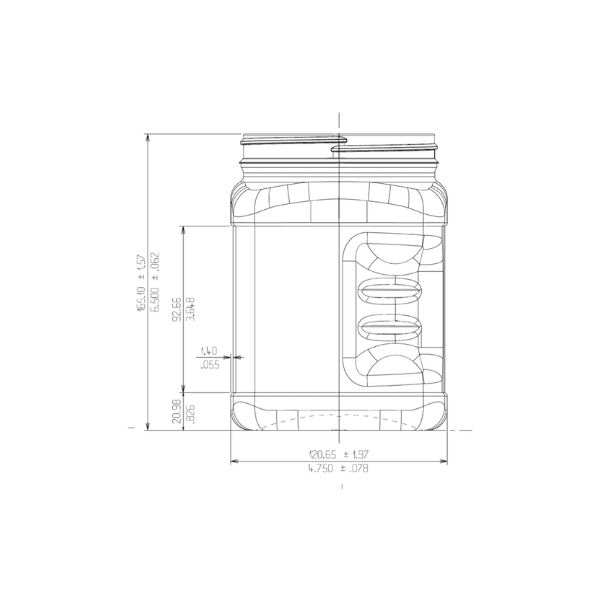 The image shows a transparent, cylindrical plastic container with a screw-on lid. The container has smooth sides and no visible labeling or markings. The product name is Resilux 64.0oz PET Jar (A640E5F).