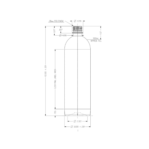 33.8oz 28-PCO PET Round Bottle