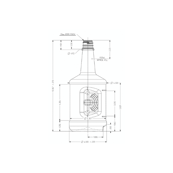 The image shows a clear, cylindrical plastic bottle with a narrow neck and a screw-top cap. The bottle has a smooth surface and is designed to hold 5.07 ounces of liquid. The product name is Resilux 5.07oz PET Bottle B1500E7L.