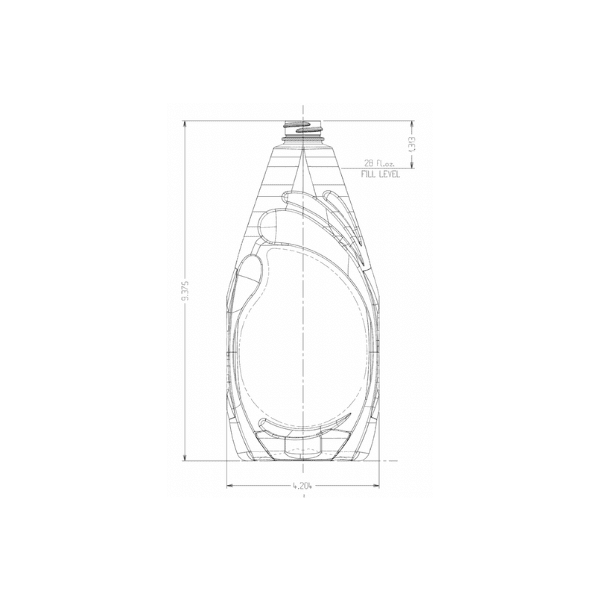 The image displays the Resilux 28.0oz PET Bottle (A280E3L). The bottle is transparent and cylindrical with smooth, slightly curved sides. The neck of the bottle is narrow, topped with a threaded cap closure. The base is flat and sturdy, designed to provide stability when placed on surfaces. The overall design is sleek and functional, suitable for holding liquids.