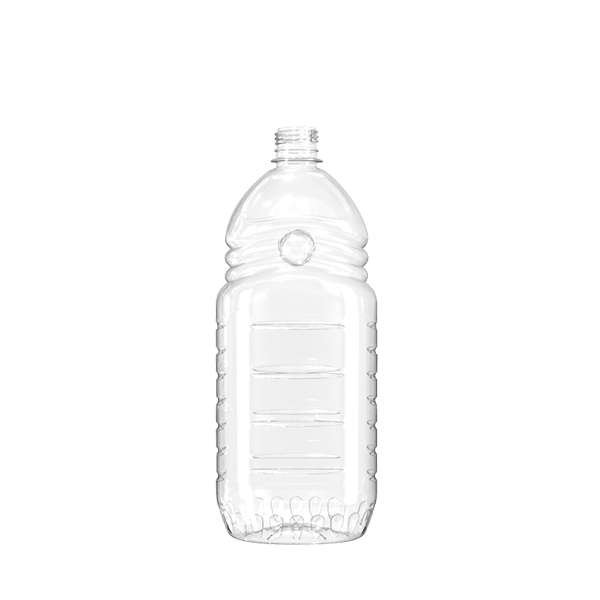 The image shows a clear, cylindrical plastic bottle with a smooth surface and a slightly rounded shoulder. The bottle has a wide mouth and a screw-top neck. This is the Resilux 56.0oz PET Bottle. The bottle is empty, standing upright, and displayed against a plain white background.