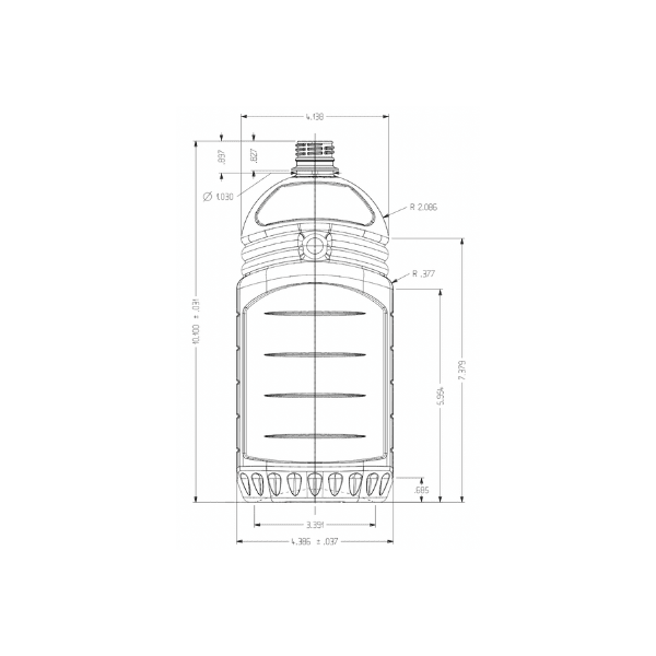 The image shows a clear, empty plastic bottle with a cylindrical shape and smooth surface. The bottle has a narrow neck with a threaded top designed for a screw-on cap. This is a Resilux 56.0oz PET Bottle. The bottle is transparent, allowing full visibility of its contents when filled.