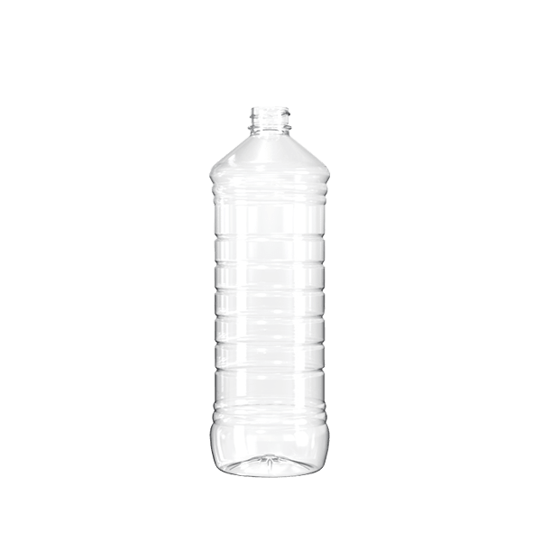 The image features the Resilux 30.0oz PET Bottle (A300E4S). The bottle is transparent with a sleek, cylindrical shape, and it includes a narrow neck suitable for a screw-on cap (not shown in the image). The surface of the bottle appears smooth and clear, highlighting its clean design. There are no labels or markings visible on the bottle itself.