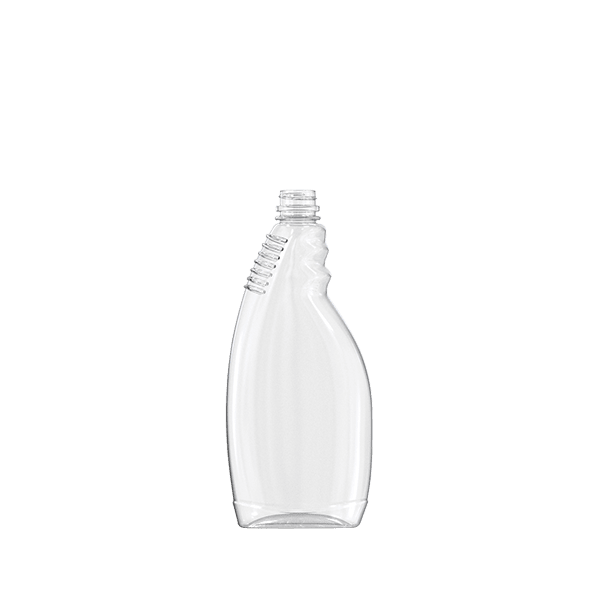 The image shows the Resilux 18.0oz PET Bottle (A180E34). It is a clear, transparent plastic bottle with a smooth, cylindrical shape and a narrow neck. The bottle appears empty and is positioned upright against a plain white background. The design is simple and clean, highlighting the clarity of the PET material.