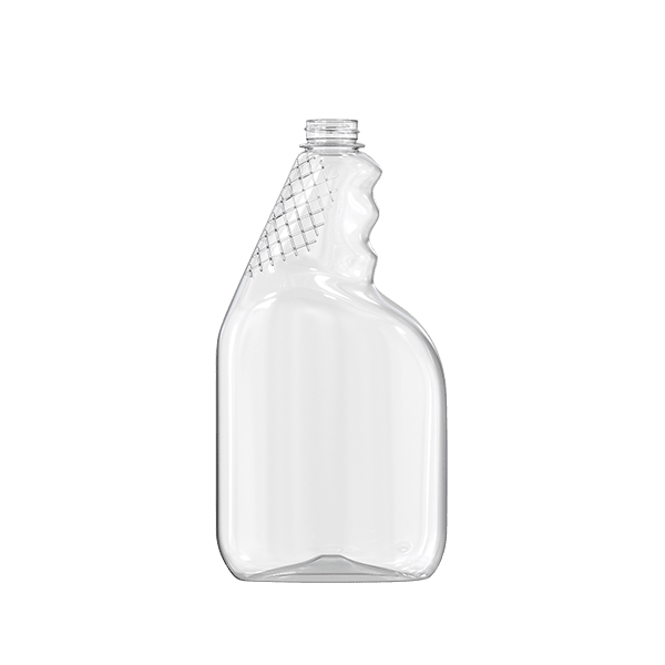 The image shows a clear, cylindrical plastic bottle with a narrow neck and screw-top opening. The bottle is empty and stands upright. The surface of the bottle is smooth and transparent, allowing visibility through it. This is a Resilux 32.0oz PET Bottle (A320E5O).