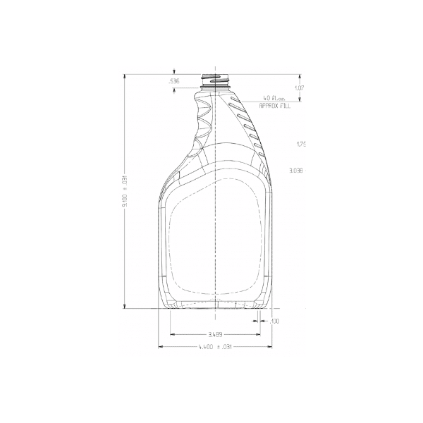The image displays a clear, cylindrical PET bottle with a smooth surface and no labels. The bottle has a slight taper towards the top and features a standard screw cap opening. The product name is "Resilux 40.0oz PET Bottle."