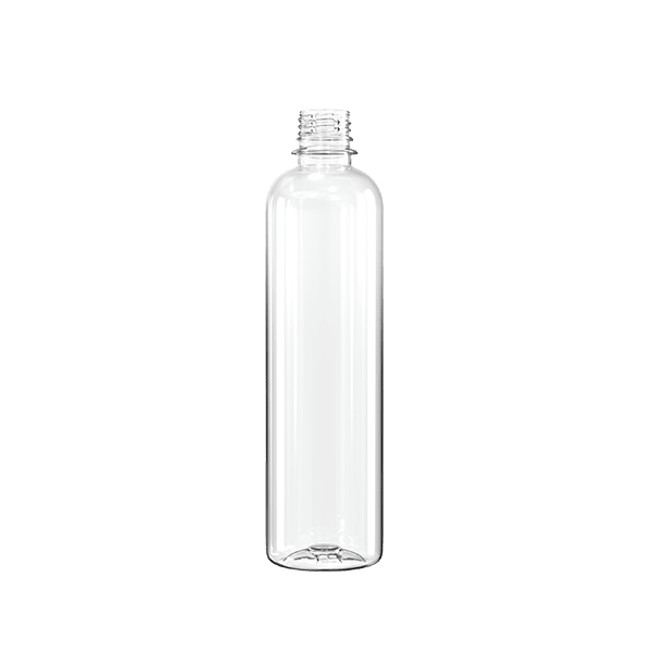 The image shows a Resilux 33.8oz PET Bottle B1000E3M. The bottle is clear and cylindrical with a smooth surface. It features a standard neck finish suitable for a screw cap. The bottle's design is simple and functional, intended for packaging liquids. The transparency allows the contents inside to be visible. The bottle is empty and displayed against a plain white background.