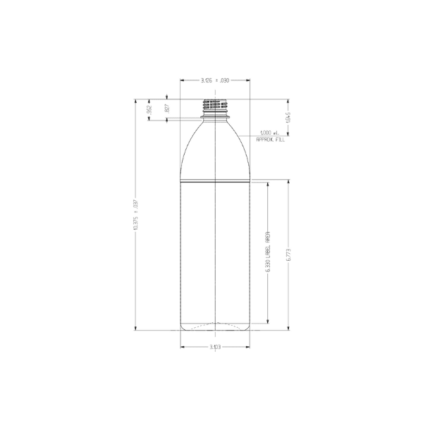 The image features a Resilux 33.8oz PET Bottle. The bottle is clear and cylindrical with a smooth surface. It has a standard screw-top neck designed to fit a cap (cap not included in the image). The bottle's transparency allows for easy visibility of its contents. The overall design is simple and functional, suitable for various liquid products.