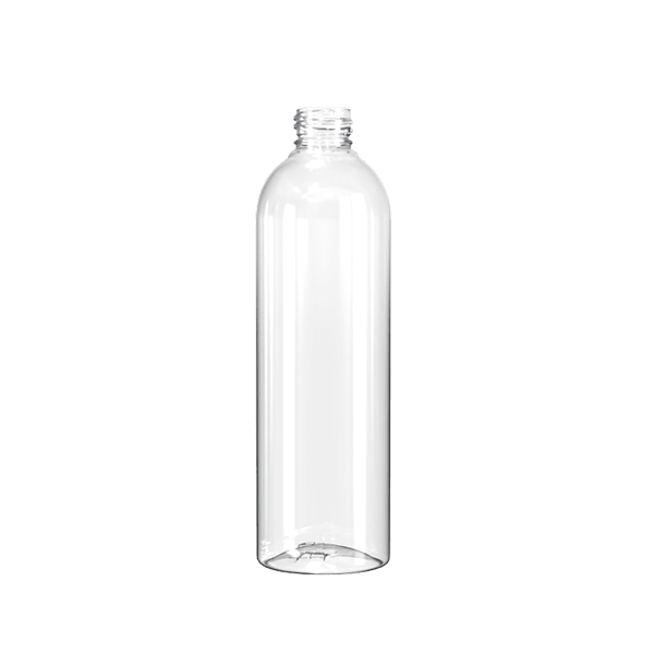 The image shows a clear, transparent plastic bottle with no label, known as the Resilux 33.8oz PET Bottle B1000E4J. The bottle has a smooth surface, cylindrical shape, and a narrow neck that ends in a standard screw cap opening. The overall design is simple and functional, suitable for holding liquids.