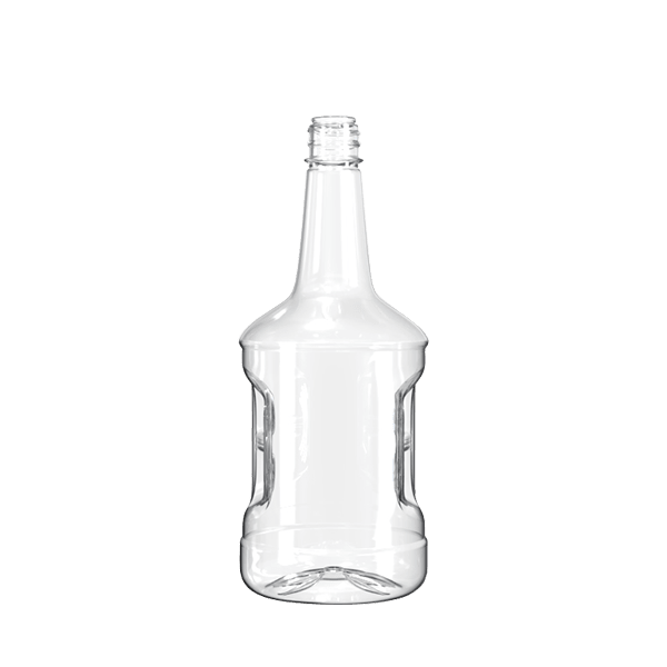 The image shows a clear plastic bottle with a cylindrical shape. It has a smooth, transparent surface and a narrow neck that widens slightly toward the base. The bottle features a standard screw-on cap closure. This is the Resilux 59.2oz PET Bottle.