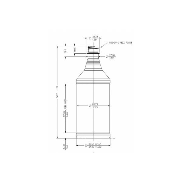 The image shows a clear, cylindrical Resilux 32.0oz PET Bottle, model A320E1A. The bottle has a uniform, smooth surface with a slight taper towards the neck. The base is flat and sturdy, ensuring stability. The neck is narrow and threaded, designed to accommodate a screw-on cap (not shown in the image). The bottle's transparency allows visibility of its contents.