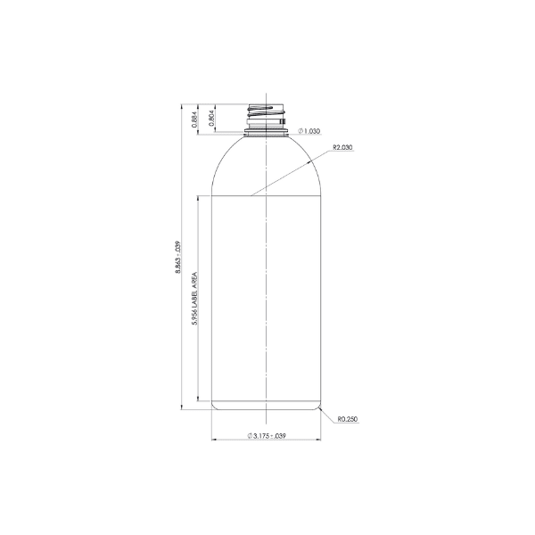 The image shows a clear, cylindrical PET bottle with a smooth surface and a slight taper towards the top. The bottle has a screw-top neck designed for a cap, though the cap is not visible in the image. This is the Resilux 30.0oz PET Bottle A300G1Y. The bottle is empty and stands upright, showcasing its transparent design which allows the contents to be visible when filled.