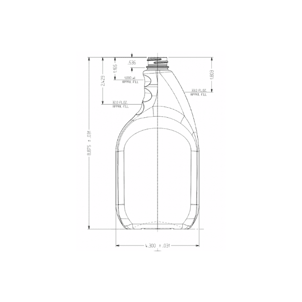 The image shows the Resilux 33.8oz PET Bottle, model B1000E64. It is a clear, cylindrical plastic bottle with a smooth surface and a slightly tapered neck. The bottle is empty and stands upright, featuring a standard screw cap opening at the top. The transparency of the bottle allows a clear view through it, highlighting its clean and simple design.