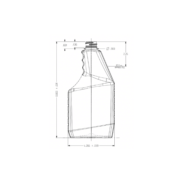 The image shows a clear, 33.0 oz PET bottle named Resilux. The bottle has a cylindrical shape with smooth, straight sides and a slightly tapered shoulder leading up to a wide, threaded neck designed for a screw cap (not shown in the image). The bottle is transparent, allowing the contents inside to be visible. There are no labels or markings on the bottle, highlighting its clean and simple design.