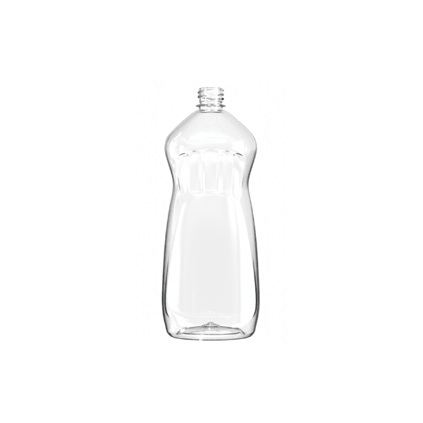 The image depicts the Resilux 38.0oz PET Bottle A380G31. The bottle is transparent, showcasing a clear and clean design. It has a cylindrical shape with a slight taper towards the top. The neck of the bottle is threaded, indicating that it is designed to be sealed with a screw cap. The overall appearance of the bottle suggests a sturdy and versatile container suitable for various liquids. 