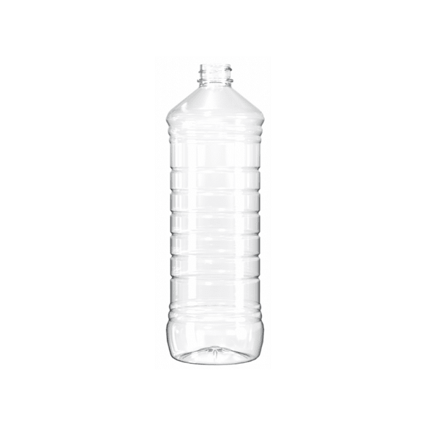 The image displays the Resilux 40.0oz PET Bottle (A400E54). It is a transparent, clear plastic bottle with a cylindrical shape, a smooth surface, and a screw-top neck. The bottle is empty and standing upright. The overall design is simple and functional, emphasizing the bottle's capacity and clarity.