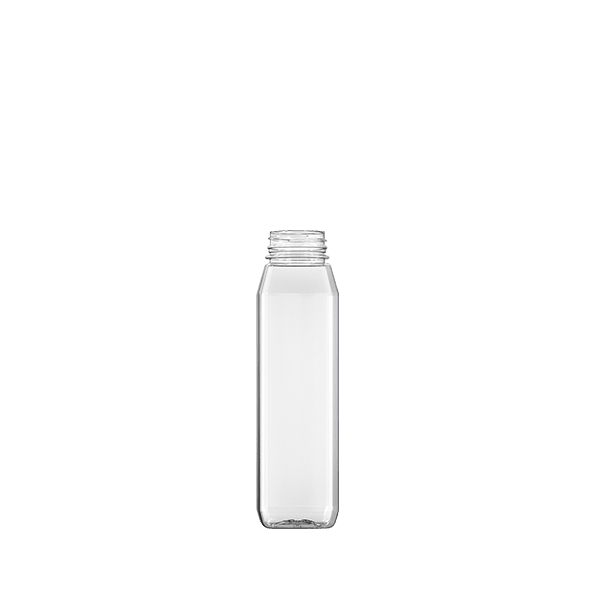 The image shows a clear, cylindrical plastic bottle with smooth sides, a slight taper towards the neck, and a screw cap opening. The bottle is empty and appears to be made of PET plastic. The product name is "Resilux 12.0oz PET Bottle A120G16."