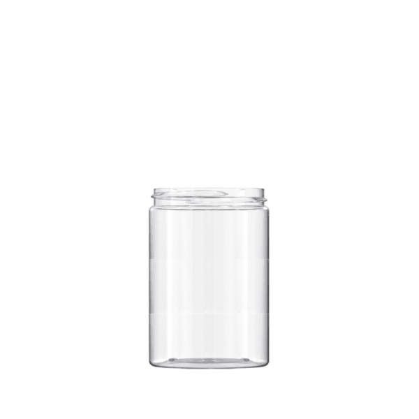 The image shows the Resilux 25.0oz PET Jar (A25E7V). It is a clear, cylindrical plastic jar with a wide mouth and smooth sides. The jar is transparent, allowing contents to be easily visible. The screw-top lid is not shown in the image. The jar's design is simple and functional, suitable for various storage purposes.