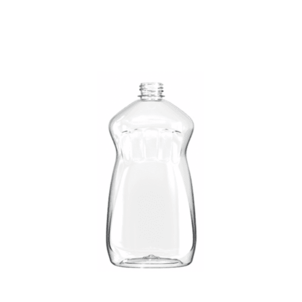 The image is of a Resilux 64.0oz PET Bottle (A640E4T). It features a clear, cylindrical plastic bottle with a smooth surface and a wide mouth opening at the top. The bottle has a simple, clean design without any labels or markings, showcasing its transparent nature which allows the contents inside to be visible. The neck of the bottle is slightly narrower than the body, facilitating easy pouring and handling. The overall appearance is sleek and functional, designed for practical use.