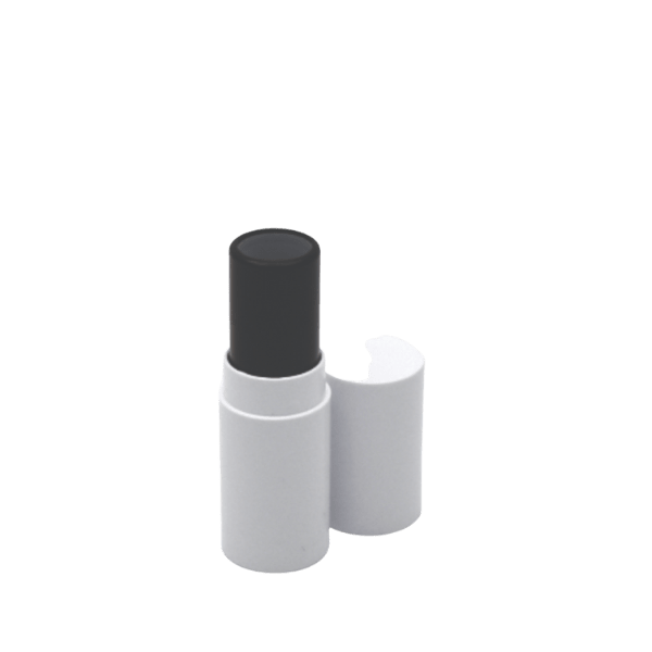 The image shows the JCOP 0.1 oz ABS Lip Stick. The lipstick is housed in a sleek, cylindrical container with a smooth, glossy black finish. The lid is slightly taller than the base and fits snugly, ensuring the product is securely enclosed. The overall design is minimalist and elegant, making it a stylish addition to any makeup collection.