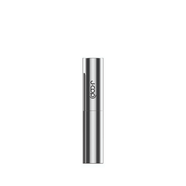 The image shows a JCOP 0.1oz Aluminum Lip Stick container. It is a sleek, cylindrical tube with a smooth, metallic finish. The cap is slightly rounded and fits snugly onto the base. The lip stick container is designed to be compact and portable, making it convenient for on-the-go use. The overall appearance is modern and minimalist.