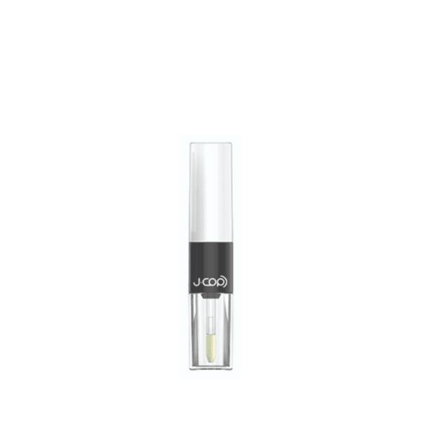 The image displays the JCOP 0.2oz ABS Lip Gloss Tube (GPDR310). The product is a small, sleek, and cylindrical lip gloss tube made of ABS plastic. It features a screw-on cap that matches the tube's material and design. The tube is transparent, allowing the contents to be visible, and it has a smooth, glossy finish. The overall design is simple and elegant, suitable for carrying in a purse or pocket.