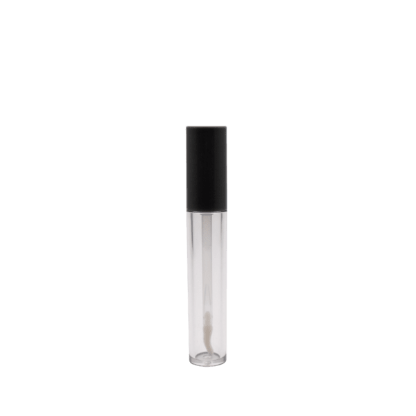 The image features the JCOP 0.2oz PP Lip Gloss Tube. The tube is made of clear plastic, allowing the contents to be seen from the outside. It has a cylindrical shape with a smooth surface. The cap is white and fits snugly on top, creating a sleek and streamlined appearance. The overall design is simple and functional, ideal for holding lip gloss.