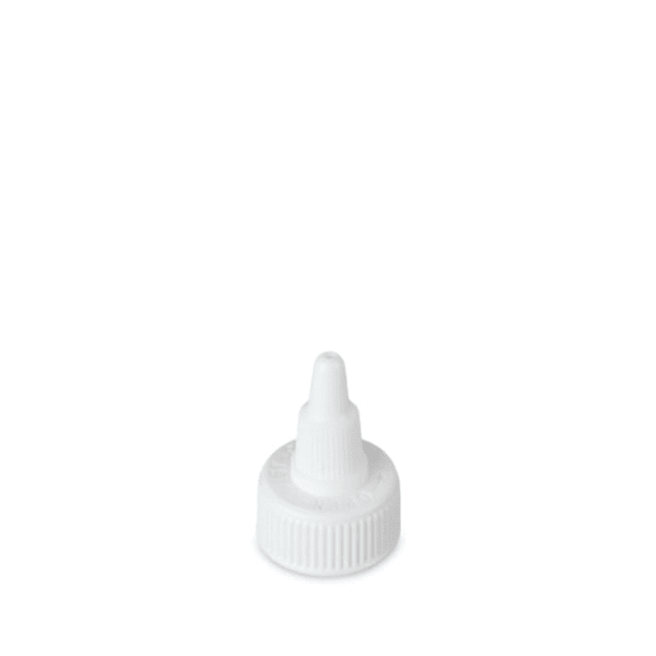 The image shows the Mold-Rite Plastics 2.0oz LDPE Twist Open Cap. The cap is white and cylindrical with a smooth surface. It features a twist-open mechanism, which is indicated by a small, raised arrow and the words "Twist Open" embossed on the top. The cap is designed to fit securely onto containers, providing a tight seal. The overall appearance is clean and functional, suitable for dispensing liquids or gels.