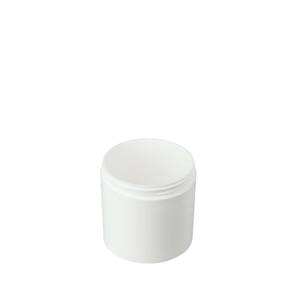 The image shows a Mold-Rite Plastics 4.0oz PP Jar (064070DS). The jar is cylindrical with a straight-sided design, made from clear polypropylene plastic. It features a smooth, continuous thread neck finish, making it compatible with screw-on lids. The jar has a simple, clean appearance and is empty, showcasing its transparent nature, which allows visibility of its contents when filled.