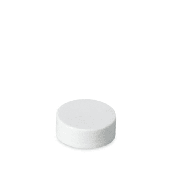 The image shows a Mold-Rite Plastics PP Threaded Closure 28-400 (SS028). The product is a white, circular plastic cap with threading on the inside to ensure a secure fit onto compatible containers. The exterior surface of the cap is smooth, and the top appears flat, which is typical for closures designed for bottles or jars. The closure is designed to provide a tight seal and can be screwed on and off easily.