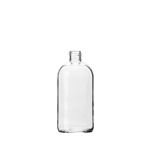 The image features the Calaso 16.9oz Glass Bottle. The bottle is clear, cylindrical, and has a sleek, smooth surface. It has a narrow neck with a screw-top opening, making it suitable for various liquid products. The design is minimalist, with no labels or branding visible on the bottle, highlighting its clean and modern aesthetic. The bottle is photographed against a plain white background.