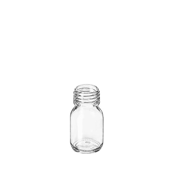 The image shows the Calaso 1.0oz Glass Bottle. The bottle has a clear, cylindrical body with a smooth surface and a narrow neck. It features a screw-on cap, which appears to be black, providing a secure closure. The bottle is empty and positioned upright, showcasing its sleek and simple design.