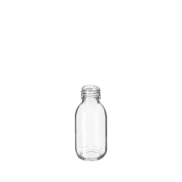 The image displays the Calaso 3.4oz Glass Bottle from Impacked Packaging. The bottle is clear with a cylindrical shape and a smooth surface. It features a narrow neck and a screw-top opening. The design is sleek and simple, making it suitable for various packaging needs.