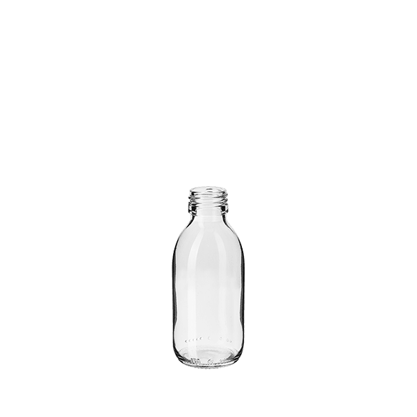 The image shows a Calaso 5.1oz Glass Bottle. The bottle is clear and cylindrical with smooth sides and a narrow neck. It is topped with a matching clear glass cap. The overall design is sleek and minimalistic, giving it a modern and elegant appearance.