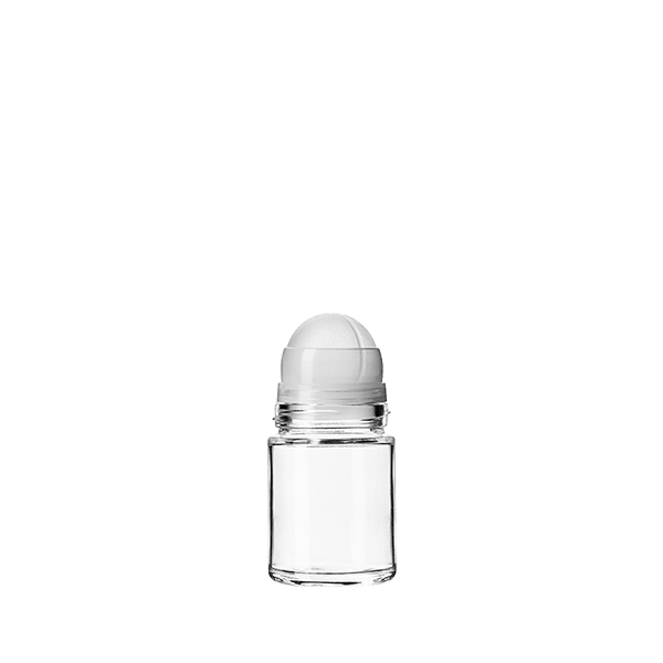 The image shows the Calaso 2.5oz Glass Bottle. It is a small, clear glass bottle with a cylindrical shape and a narrow neck. The bottle has a smooth surface and appears to be empty. The top of the bottle is fitted with a screw cap, which is not shown in the image. The overall design is simple and elegant, suitable for holding liquids such as oils, serums, or other cosmetic products.