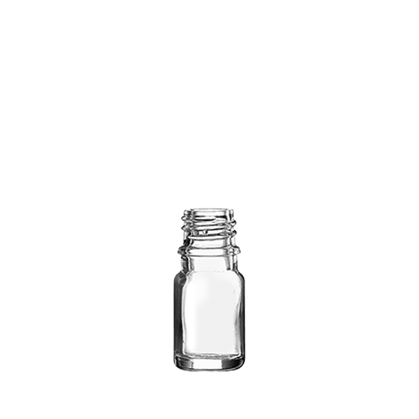 The image shows a Calaso 0.2oz Glass Dropper Bottle. It is a small, clear glass bottle with a cylindrical shape and a smooth surface. The bottle has a black screw-on dropper cap with a squeezable rubber top, designed for dispensing liquids in controlled drops. The dropper cap fits securely onto the bottle, giving it a sleek and functional appearance.
