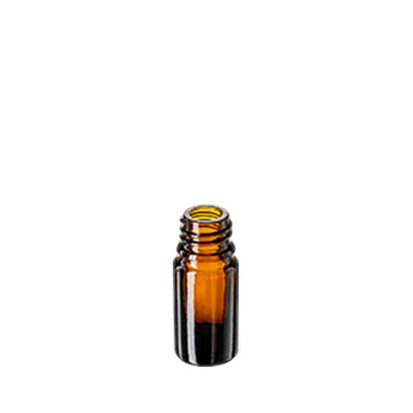 The image shows a Calaso 0.2oz Glass Dropper Bottle. The bottle is made of clear glass, featuring a cylindrical shape with smooth, clean lines. It has a small capacity of 0.2 ounces, suitable for holding liquids such as essential oils or serums. The bottle is topped with a black dropper cap, which includes a rubber bulb and a glass pipette for precise dispensing of its contents. The overall design is sleek and minimalistic.
