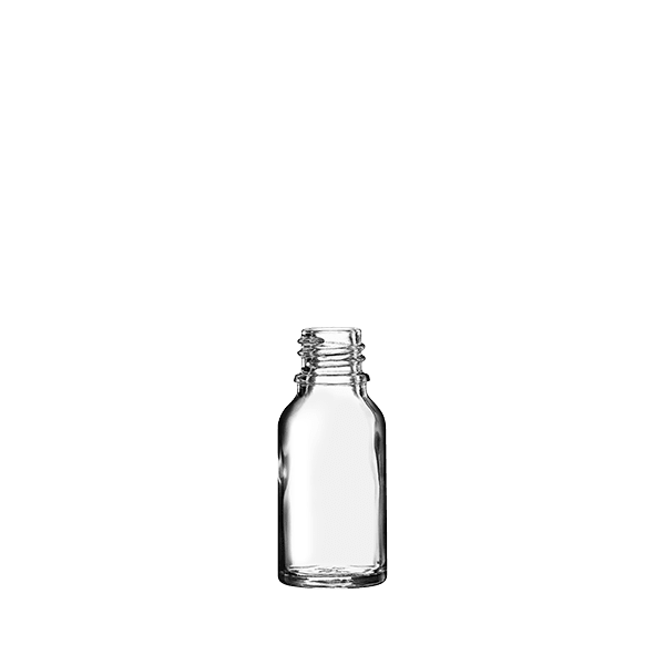 The image shows the Calaso 0.5oz Glass Dropper Bottle by Glasmeister. The bottle is clear with a cylindrical shape and is paired with a black dropper cap. The dropper cap has a smooth, glossy finish, providing a sleek and professional appearance. The glass bottle is empty and designed for precise dispensing of liquids such as essential oils, serums, or other cosmetic products. The overall design is minimalist and functional.