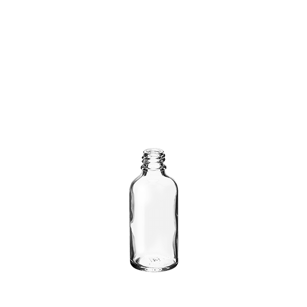 The image displays a Calaso 1.7oz Glass Dropper Bottle. The bottle is transparent with a cylindrical shape and a sturdy base. It features a black screw cap with an integrated dropper, which is designed for precise dispensing of liquids. The overall design is sleek and minimalist, making it suitable for various liquid products such as essential oils, serums, or other cosmetic formulations.