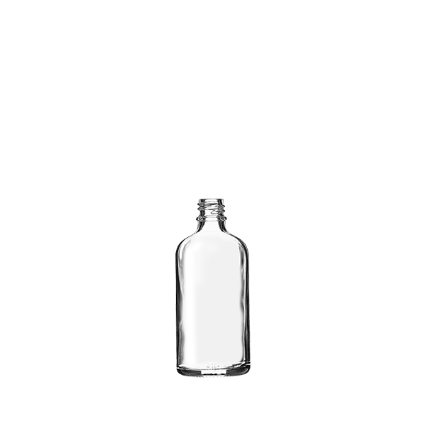 The image displays a Calaso 3/4oz Glass Dropper Bottle. The bottle is clear, allowing the contents to be visible, and it is topped with a black dropper cap. The design is sleek and minimalistic, showcasing a cylindrical shape with a smooth surface. The dropper cap features a rubber bulb for easy dispensing of liquids. The overall appearance is clean and modern, suitable for various liquid products such as essential oils or serums.