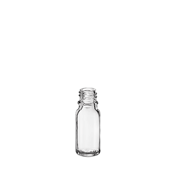 The image features the Calaso 0.3oz Glass Dropper Bottle HF13846A. The bottle is clear, allowing the contents to be visible, and it has a sleek, cylindrical shape. It is topped with a black dropper cap, which is designed for precise dispensing of liquids. The dropper cap has a smooth, glossy finish, contrasting with the transparency of the glass bottle. The overall design is simple and functional, suitable for storing and dispensing small amounts of liquid products.