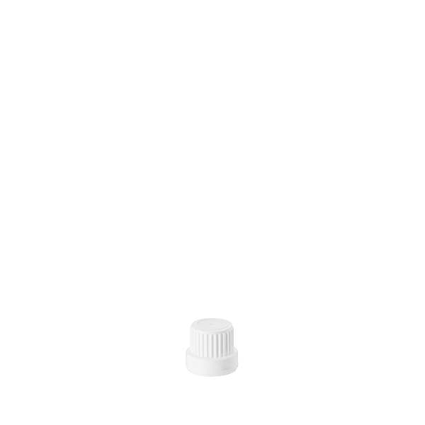 The image shows the Calaso PP Dropper DIN18 RGB02D2B001-001. It features a sleek, cylindrical dropper bottle with a smooth, white cap and a clear glass body. The dropper top is designed for precise dispensing of liquids. The overall design is minimalistic and functional.