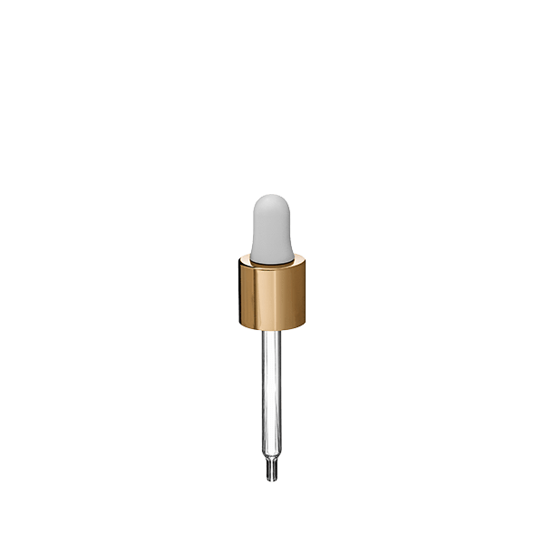 The image features the Calaso PP Dropper 18-415. The dropper consists of a black plastic screw cap with a ribbed texture for easy grip, attached to a clear glass pipette. The pipette is slender and elongated, designed for precision dispensing of liquids. The overall design of the Calaso PP Dropper 18-415 is sleek and functional.