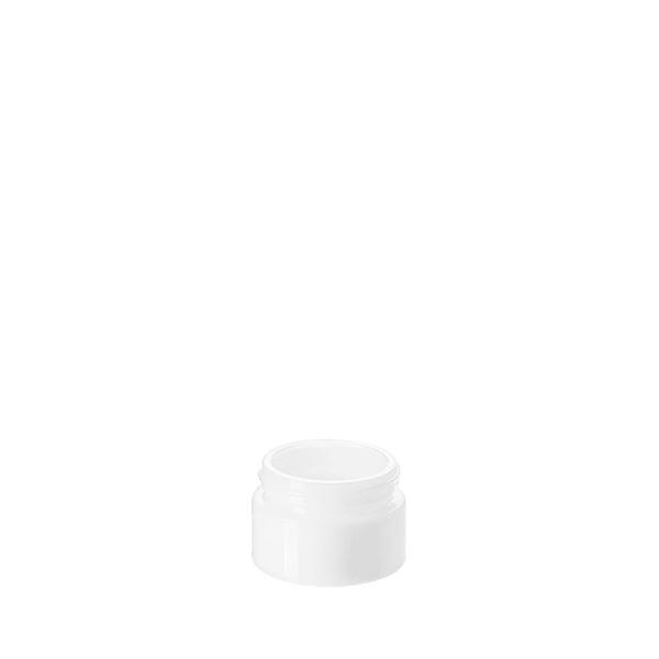 The image shows a clear, empty glass jar with a cylindrical shape and a wide, flat base. The jar has a smooth, slightly rounded rim at the top and is designed for holding small quantities of products. This specific product is called the "Calaso 0.5oz Glass Jar HD14149-000." The jar is shown without a lid, highlighting its transparent nature and clean, minimalist design.