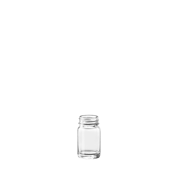 The image shows the Glasmeister 1.0oz Glass Jar. The jar is cylindrical with a clear, transparent body that allows the contents inside to be visible. It features smooth, straight sides and a wide mouth opening at the top, suitable for easy filling and dispensing. The jar is paired with a flat, screw-on lid that fits securely, ensuring the contents are safely sealed. The overall design is sleek and minimalistic, making it versatile for various uses.