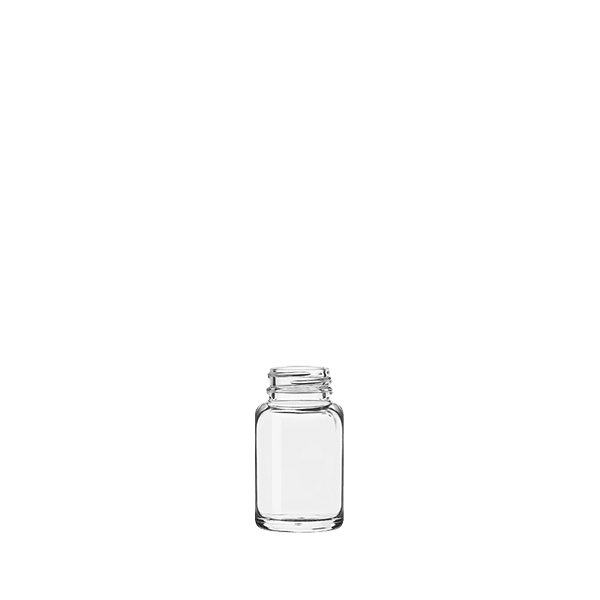 The image features the Calaso 2.0oz Glass Jar. It is a small, clear glass container with a simple, cylindrical shape. The jar has smooth sides and a wide mouth, suitable for easy filling and dispensing. The absence of any labels or branding on the jar allows its contents to be easily visible. The lid is not visible in the image. The overall design is minimalistic and functional.