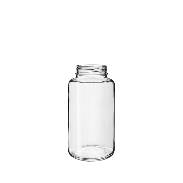 The image shows the Calaso 10.1 oz Glass Jar. It is a clear, cylindrical glass jar with a smooth surface and a wide opening at the top. The jar has a simple, elegant design, making it suitable for various uses. The lid is not shown in this image. The glass is transparent, allowing the contents to be easily visible. The overall appearance is clean and minimalist.