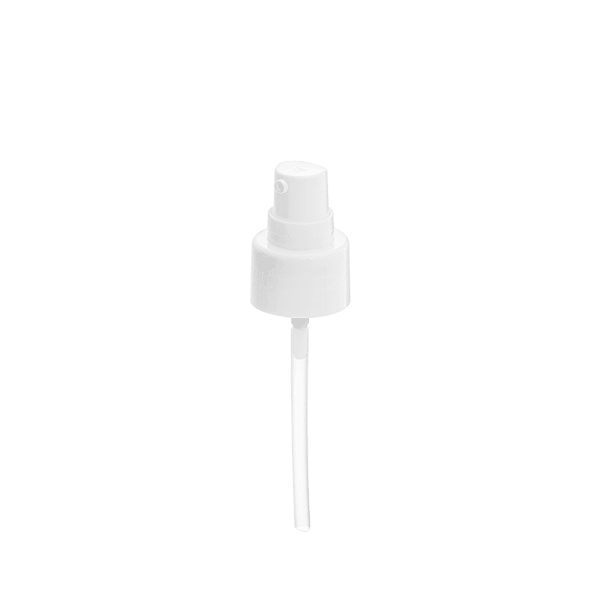 The image shows the Calaso PP Pump 24/410 FPB15A3C009-001. It is a plastic pump dispenser with a smooth, cylindrical shape and a glossy finish. The pump features a standard 24/410 neck size and has a long, slender dip tube extending from the base. The actuator is designed for easy pressing and has a broad, flat top for comfortable use. The overall design is sleek and functional, suitable for dispensing liquids such as lotions or soaps.