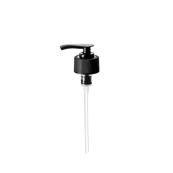 The image shows the Calaso PP Pump 28/410 FPB18A3C006-200. The product is a plastic pump dispenser, typically used for dispensing liquids such as soap or lotion. It features a smooth, cylindrical pump head and a long, slender dip tube designed to reach the bottom of the container to which it is attached. The pump is primarily white, with a sleek and functional design.