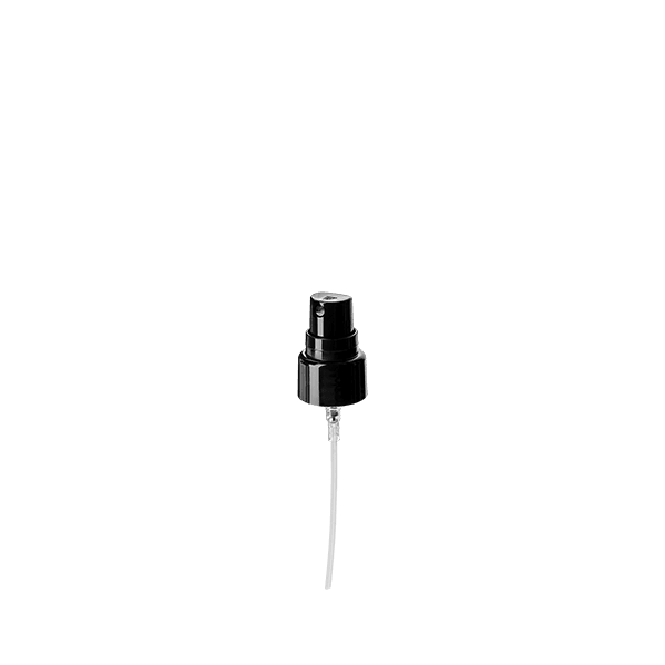 The image shows the Calaso PP Sprayer 20/410. The sprayer has a sleek, cylindrical pump mechanism with a ribbed texture for better grip. The nozzle is designed for fine mist spraying, and it is attached to a long, thin dip tube. The sprayer is predominantly white, with a clear overcap that protects the nozzle when not in use. The overall design appears clean and functional, suitable for various liquid dispensing needs.